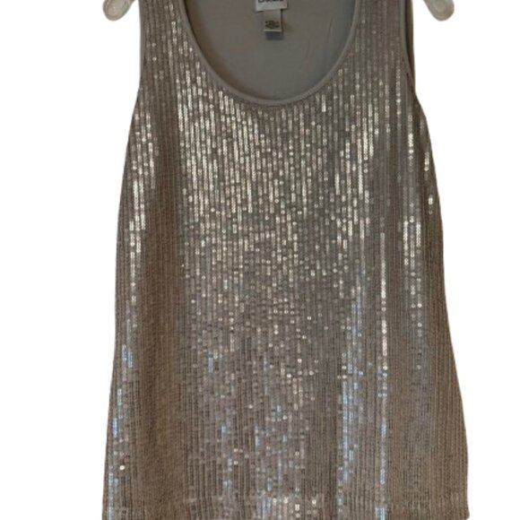 Chico's Taupe Sequin Front Sleeveless Blouse - Size 1 - Picture 3 of 4